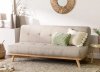 Sofa z funkcją spania do salonu 3-osobowa drewno i len pszeniczny brąz