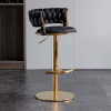 Hoker złoty stołek barowy z podnóżkiem regulowany, obrotowy czarne siedzisko
