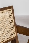 Stołek barowy hoker do wyspy kuchennej Fredie drewno jesionowe i rattan ciemny brązowy