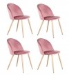 Krzesła do jadalni zestaw 4 różowych krzeseł do stołu w salonie metal, gąbka, aksamit