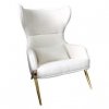 Fotel Hampton w kolorze białym z poliestru na złotych nogach wysokie oparcie
