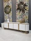 Biała złocona szafka RTV Rosa 200/40/62cm stolik telewizyjny