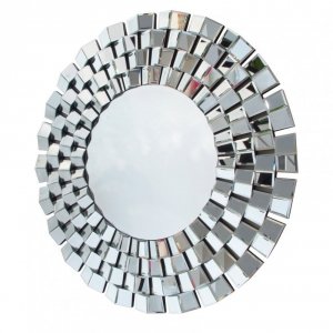Finezyjne duże lustro okrągłe w ramie z lustrzanych szkiełek ustawionych pod różnymi katami elementów 100 cm