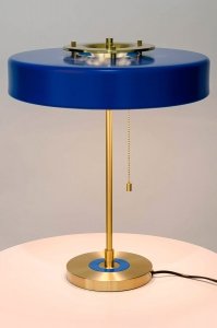 Elegancka lampa biurkowa niebiesko-złota - aluminium, szkło