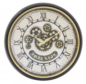 Zegar ścienny metalowy SPIN TIME z widocznym mechanizmem cyfry rzymskie 49 cm
