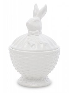 Pojemnik ceramiczny z pokrywką królik biały