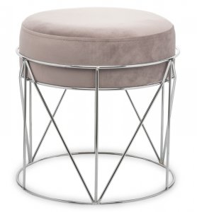 Blado różowa pufa siedzisko na metalowym stelażu