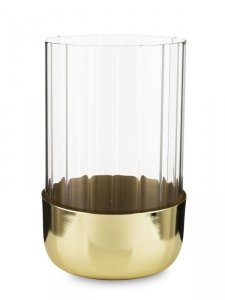 Transparentny złoty szklano - metalowy świecznik