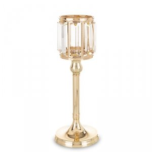 Świecznik na świecę metalowo szklany złoty 29x11x11cm