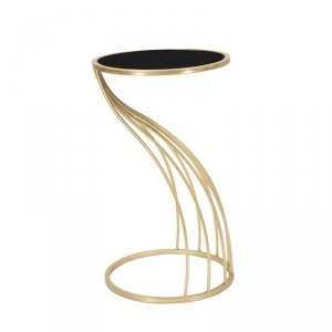 Oryginalny designerski włoski okrągły szklany złoty stolik  pomocniczy czarny blat