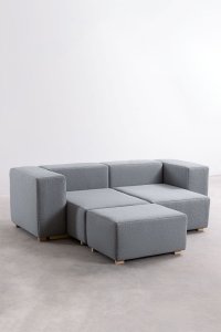3 częściowa sofa modułowa Roberts sosnowo-poliestrowa szara