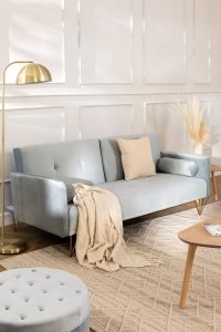 Kanapa sofa rozkładana Venture z aksamitu dla 3 osób kolor błękitny zmierzch