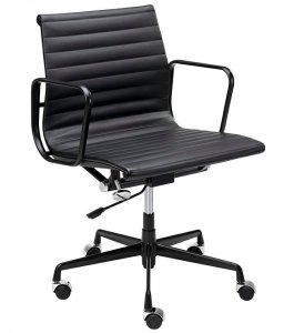 Fotel biurowy niskie oparcie czarny - skóra naturalna, aluminium