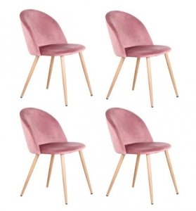 Krzesła do stołu zestaw 4 różowych krzeseł na metalowych nóżkach tapicerowanych aksamitem