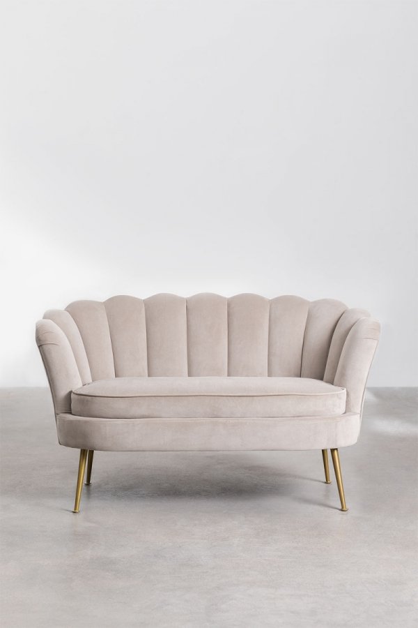 Nowoczesna sofa Keiko do salonu lub poczekalni w stylu glamour-złote nogi brąz pszeniczny