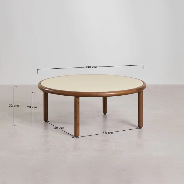 Zestaw wypoczynkowy Olivia z 2 fotelami i 2 stolikami kawowymi z drewna akacjowego w aranżacji salonu SKLUM