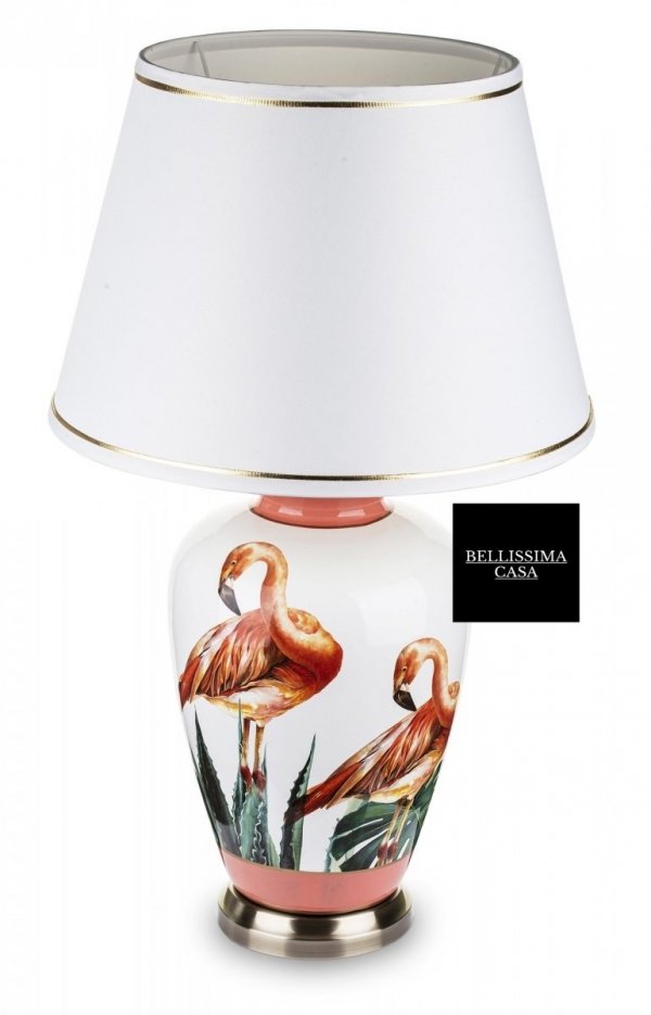 Oryginalna ceramiczna lampa z abażurem i motywem flaminga