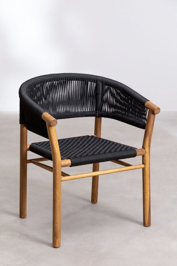 Drewniane akacjowe krzesło fotel do salonu Terry czarne - zestaw 4 sztuki