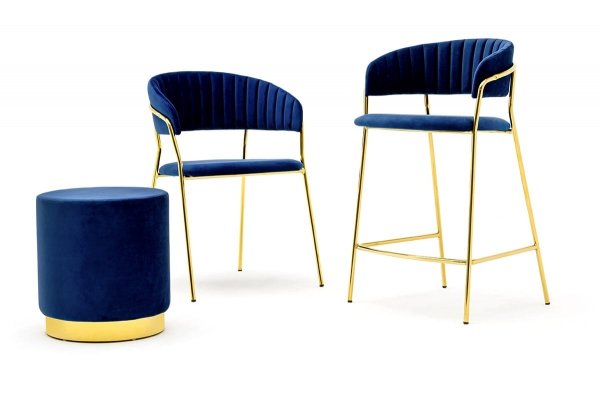 Krzesło ciemny niebieski - welur, podstawa złota