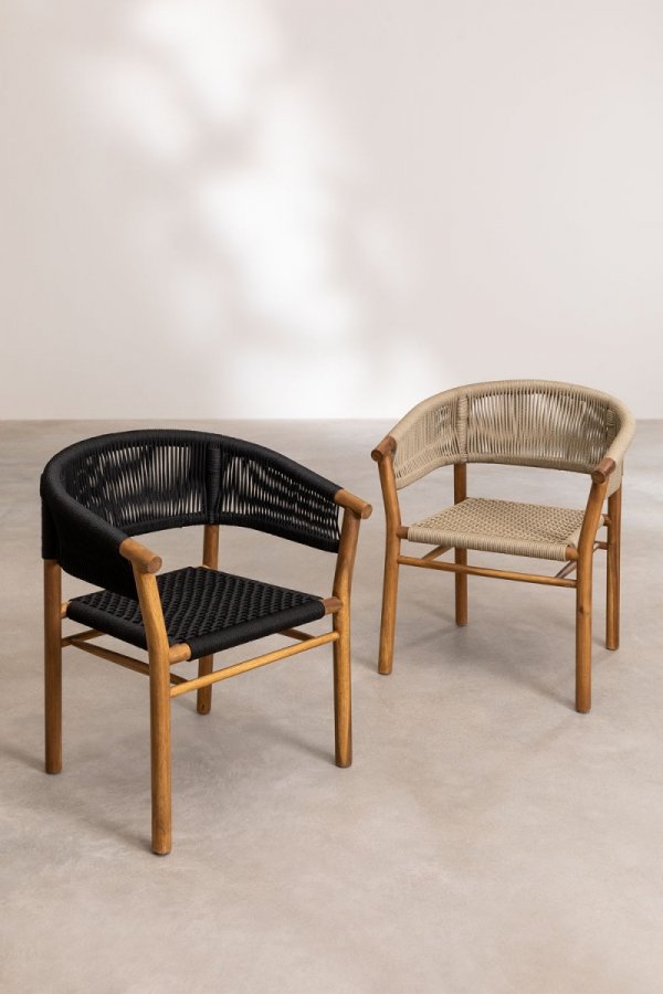 Drewniane akacjowe krzesło fotel do salonu Terry czarne