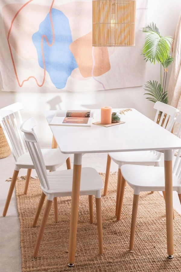 Zestaw stołu do jadalni z 4 krzesłami Navy w kolorze białym z drewna