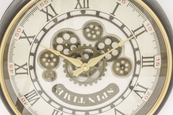 SPIN TIME zegar na ścianę średniej wielkości z widocznym mechanizmem wielokolorowy z metalu i szkła 49 cm