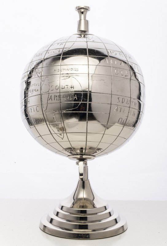 Globus metalowy srebrny