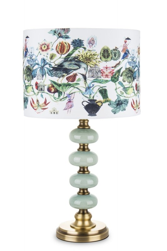 Wysoka lampa stołowa z abażurem - motyw kwiatowy