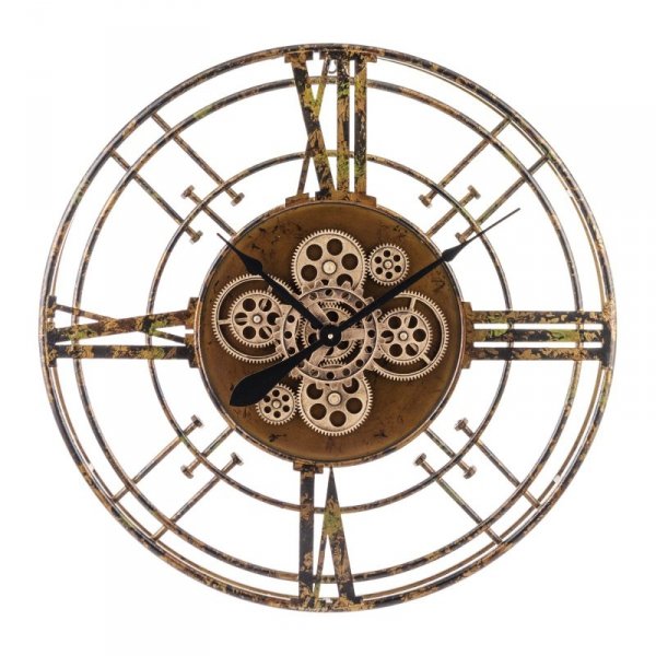 Bardzo duży zegar Colonna loft brązowo czarny metalowy cyfry rzymskie widoczny mechanizm
