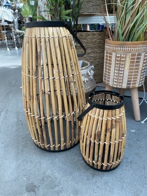 Lampion drewniano metalowy jasny wysoki L