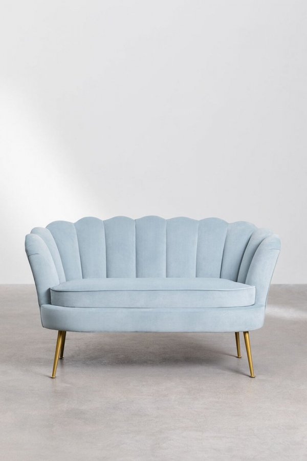 Nowoczesna sofa Keiko do salonu lub poczekalni w stylu glamour-złote nogi niebieska