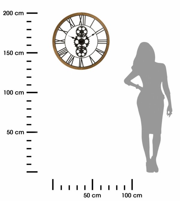 Zegar ścienny w stylu loft, czarny i brązowy, o średnicy 70 cm, z materiałów metalu i MDF