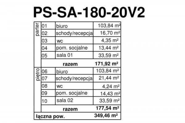 Projekt biurowca PS-SA-214-20v2 pow. 349,46 m2