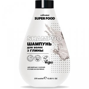 SUPER FOOD Szampon do włosów Głęboko Oczyszczający, 3 gliny, 370 ml - CAFE MIMI