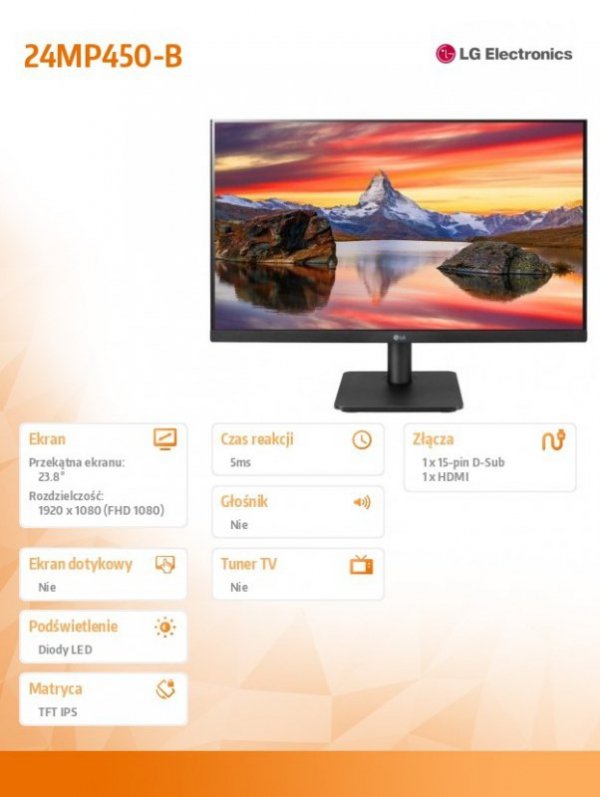 LG Electronics Monitor 23,8 cali 24MP450-B IPS Full HD 5ms 16:9