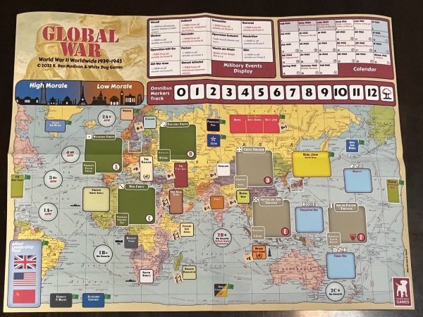 GLOBAL WAR: World War II Worldwide 1939-1945 canvas map 17&quot; x 22&quot;