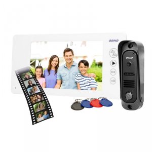 Zestaw wideodomofonowy bezsłuchawkowy, kolor, 7 LCD, pin hole, pamięć, z czytnikiem breloków zbliżeniowych, biały, ARCUS RFID