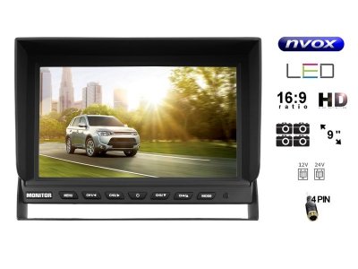 Monitor samochodowy lub wolnostojący LCD 9cali cali HD cofania obsługa 4 kamer 12V - 24V... (NVO