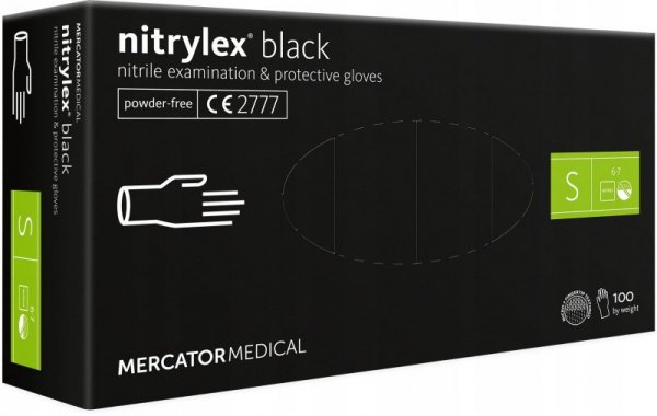 Rękawice nitrylowe czarne mercator nitrylex black rozmiar s 100 szt.
