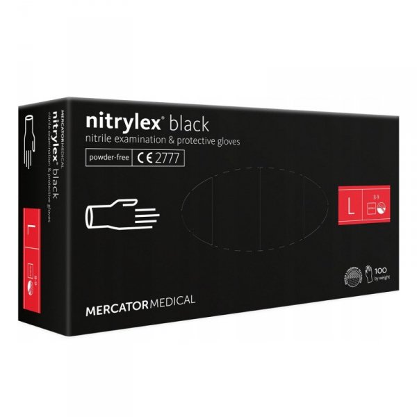 Rękawice nitrylowe czarne mercator nitrylex basic rozmiar l 100 szt.