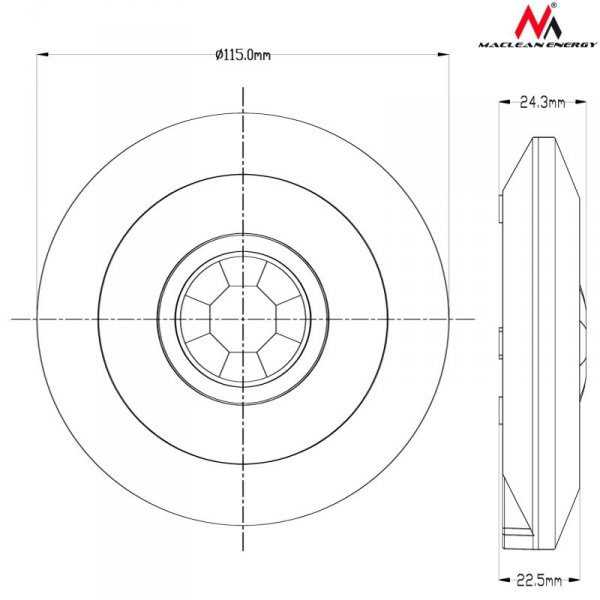 Czujnik ruchu PIR Maclean, na podczerwień, nowoczesny płaski, zasięg 6m, MCE85