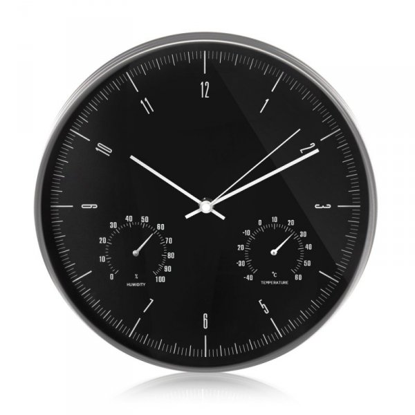 Zegar ścienny srebrny 12'' 30cm z termometrem i higrometrem  CE60 S