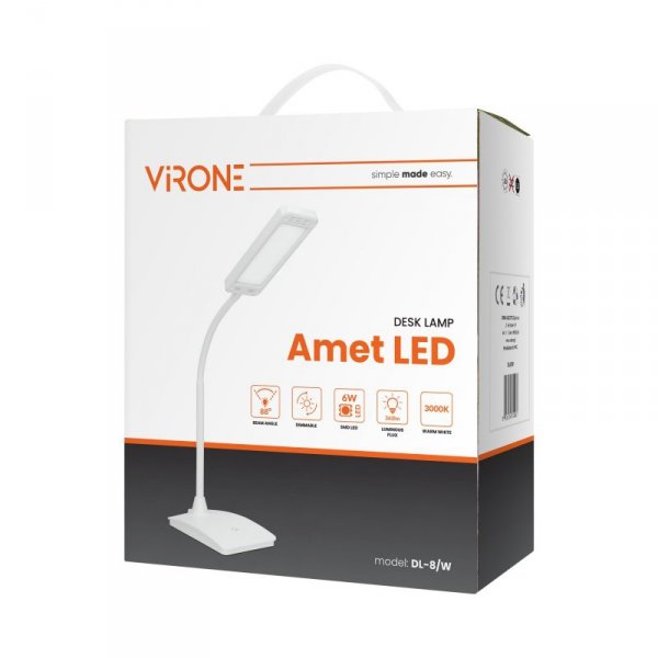 AMET LED DIM 6W, lampka biurkowa, 360lm, 3000K, biała, funkcja ściemniania