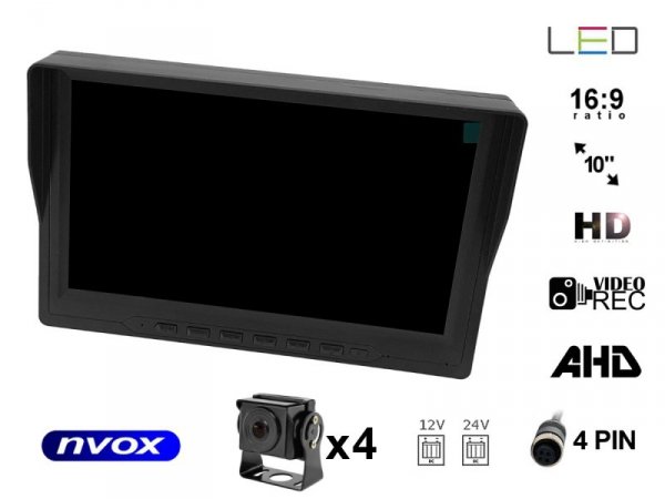 Monitor samochodowy lcd 9cali ahd 4pin z funkcją rejestratora 12v 24v oraz 4 kamery ahd