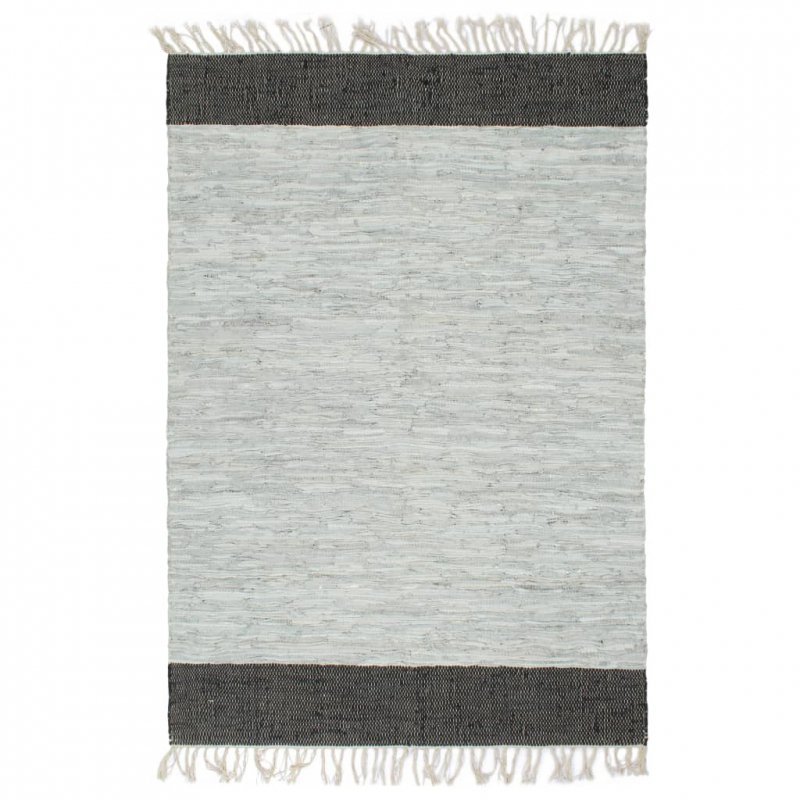 Ręcznie tkany dywanik Chindi, skóra, 160x230 cm, szaro-czarny