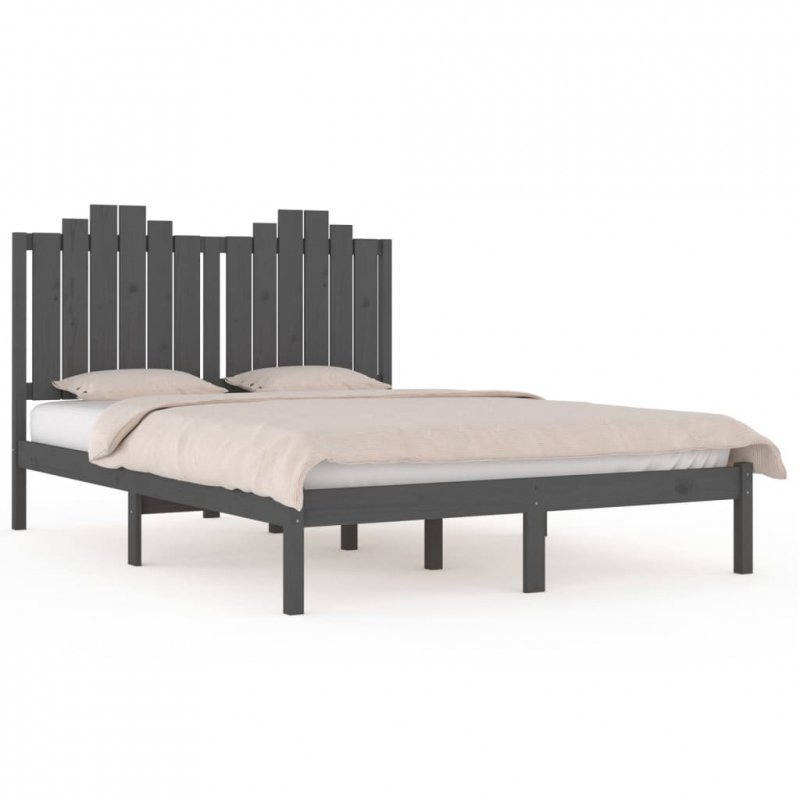 Rama łóżka, szara, lite drewno sosnowe, 120x190 cm, podwójna