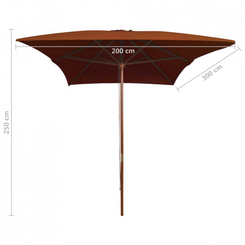 Parasol ogrodowy na drewnianym słupku, terakota, 200x300 cm
