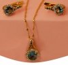 Komplet diament  topaz naszyjnik kolczyki złoto 585 