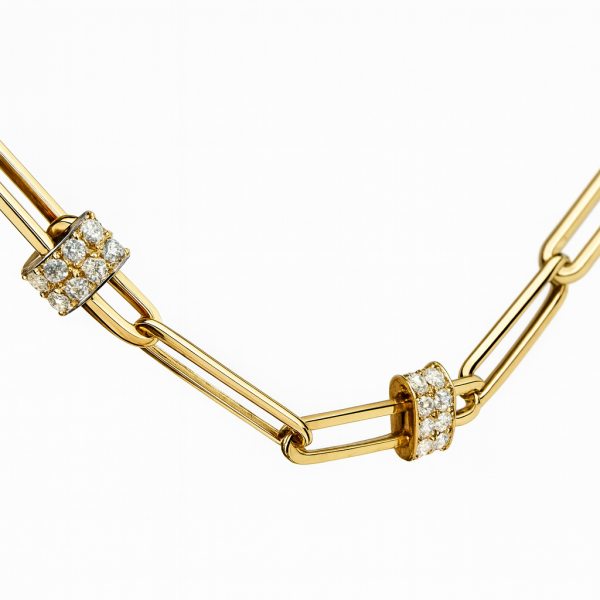 Naszyjnik z motywem ogniw i kamieniami 46cm złoto 585 