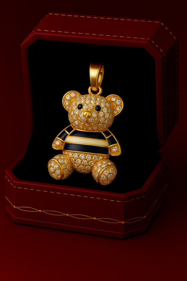 Wisor miś 3D paski kamienie  złoto 585 